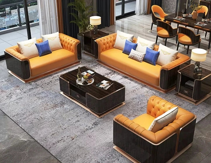 Luxuriöses Chesterfield Ledersofa 3-2-1 Set - Sofá clásico con botones para muebles elegantes