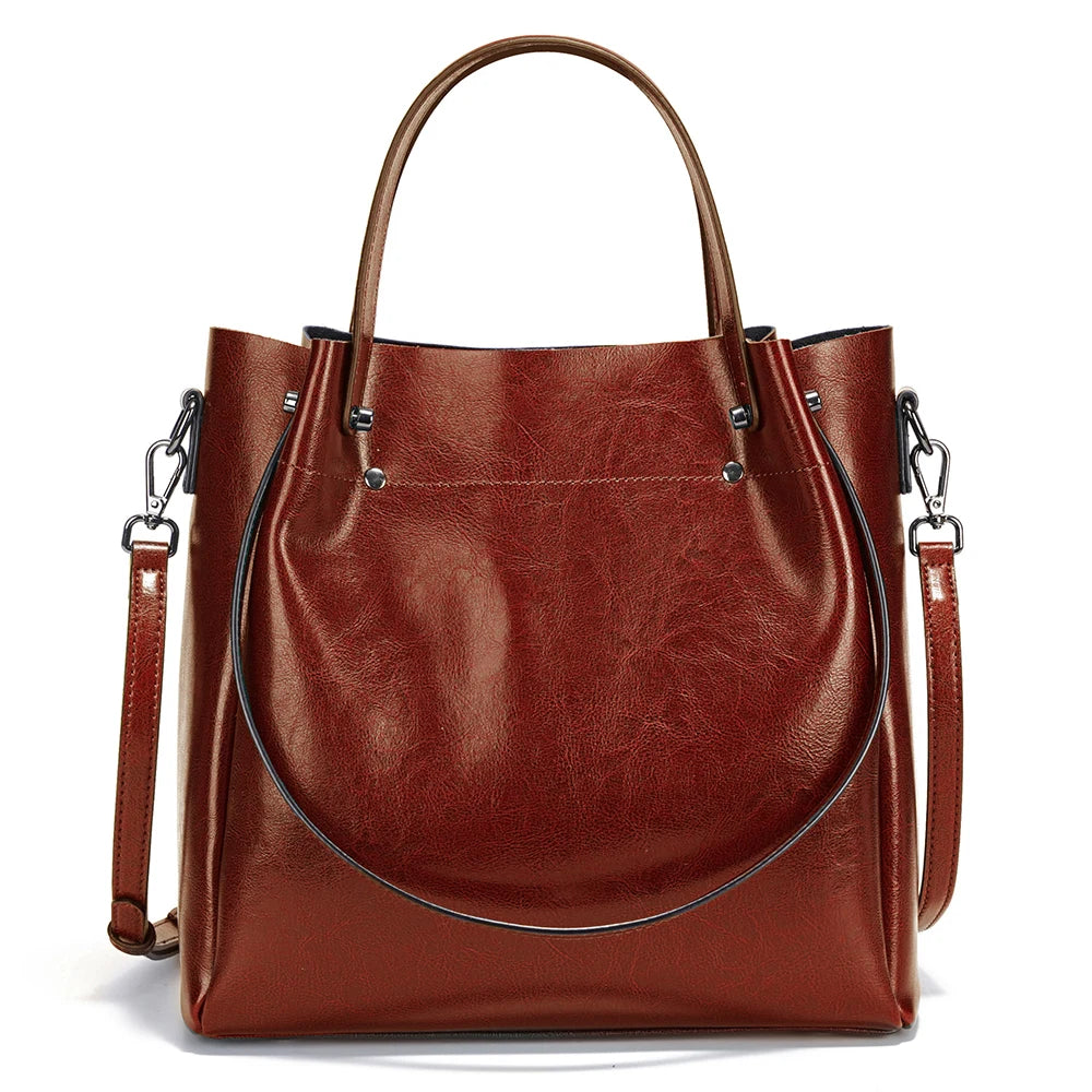 ZENCY Multifunktionale Ledertasche – Gros Shopper Bag aus 100% Echtleder für Damen, Schulter- &amp; Crossbody Tote, Rouge