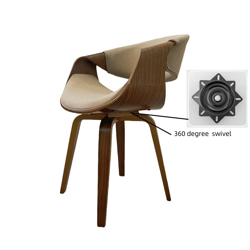 Mid-Century Esszimmerstuhl mit geschwungener Rückenlehne – Gepolsterter Armlehnenstuhl aus Stoff oder Kunstleder mit Holzbeinen, moderner Accent Chair