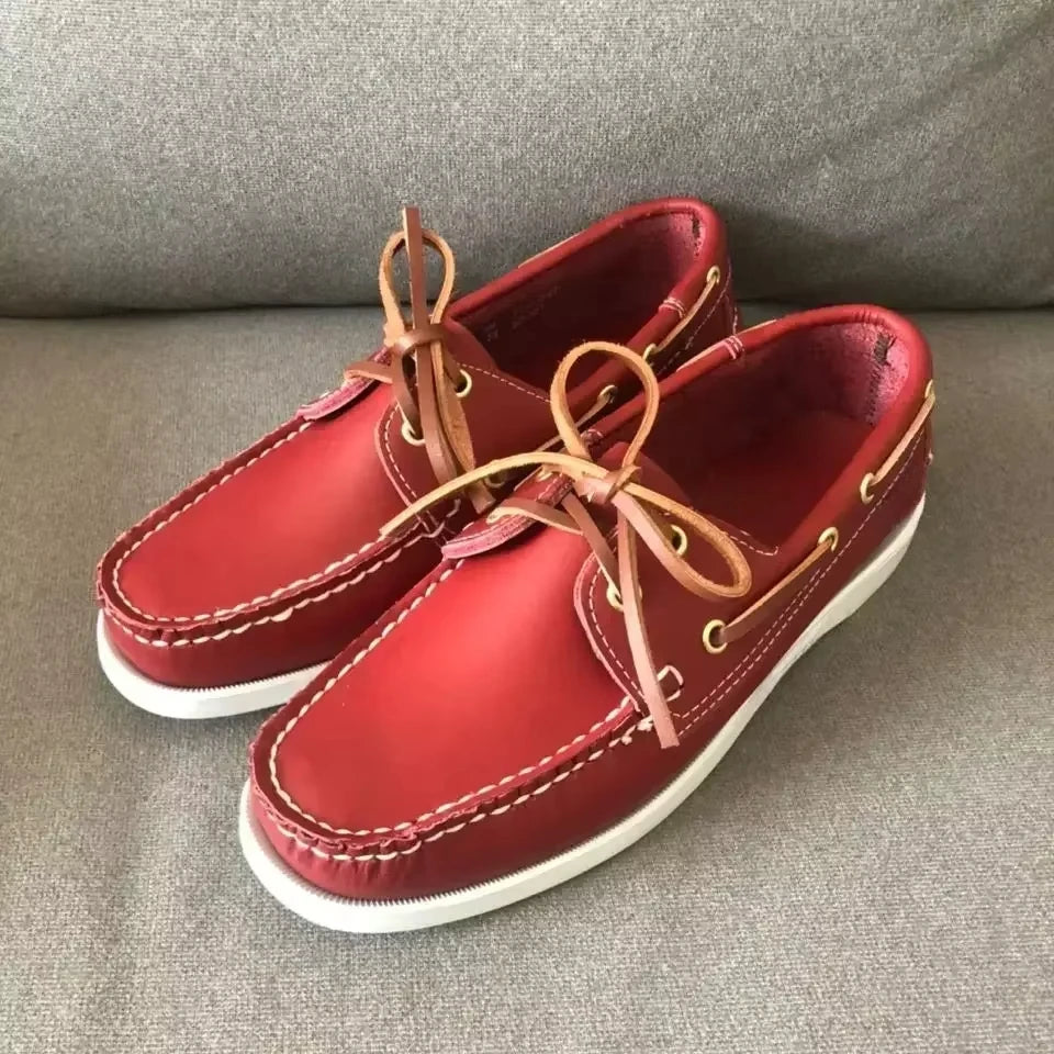 Handgefertigte Herren Bootsschuhe aus echtem Rindsleder – Klassische Leder Mokassins & Casual Loafer für Alltag und Freizeit