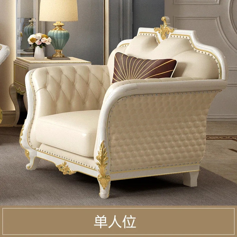 Amerikanisches Luxury Leder Sofa 1-2-3 Kombination – Elegantes Ecksofa aus Echtleder mit Massivholzrahmen für stilvolle Wohnzimmer & Villen