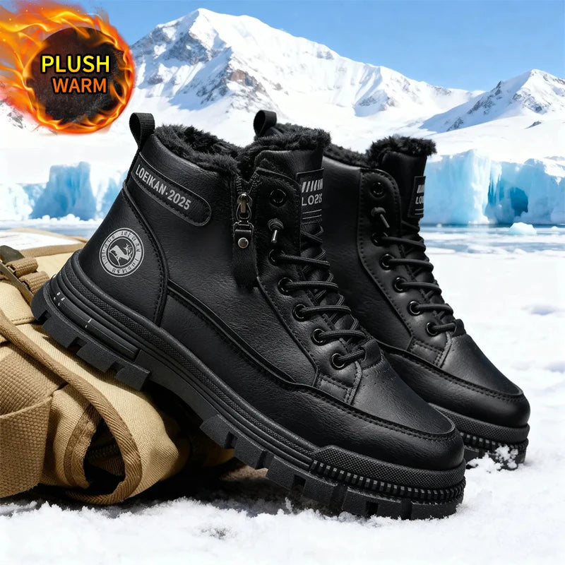 Herren Snow Boots 2025 – High-Top PU-Lederstiefel, rutschfest, kaltresistent, Outdoor- und Winterstiefel