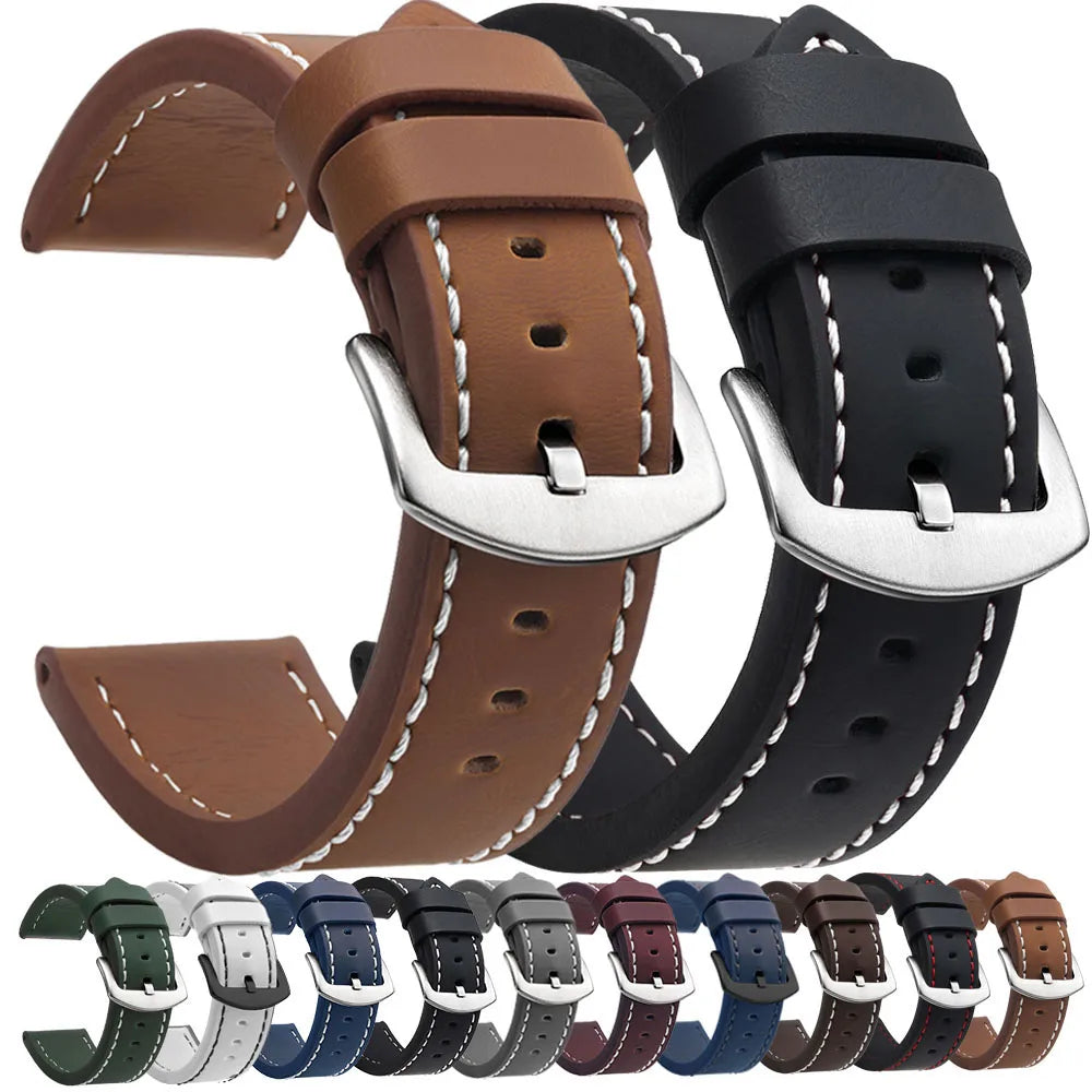 SAMCO Sport Vintage Leder-Uhrenarmband mit Edelstahlschließe – Klassisches Watchband 18 / 20 / 22 / 24 mm für Armbanduhren