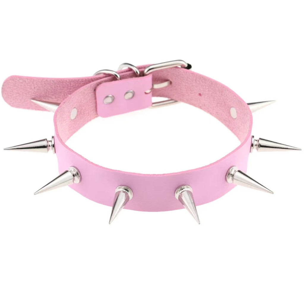 Collier en cuir PU gothique à rivets, style punk gothique, collier fantaisie exagéré, style gothique tendance.