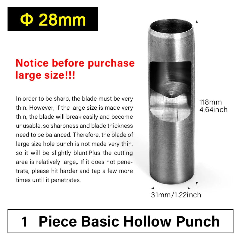 WUTA Runde Lederloch Stanzen Sets – 5–15 tlg. Hohlstanzer aus Carbonstahl für Uhrenarmbänder, Gürtel & DIY-Arbeiten