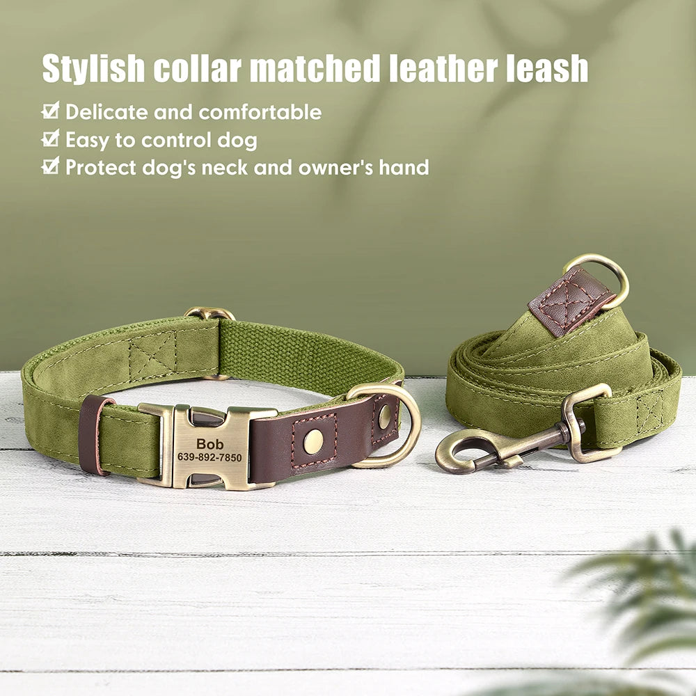 Personalisierbares Hundehalsband mit Leine aus PU-Leder – Robust, Verstellbar & Individuell Gestaltbar für Kleine und Große Hunde