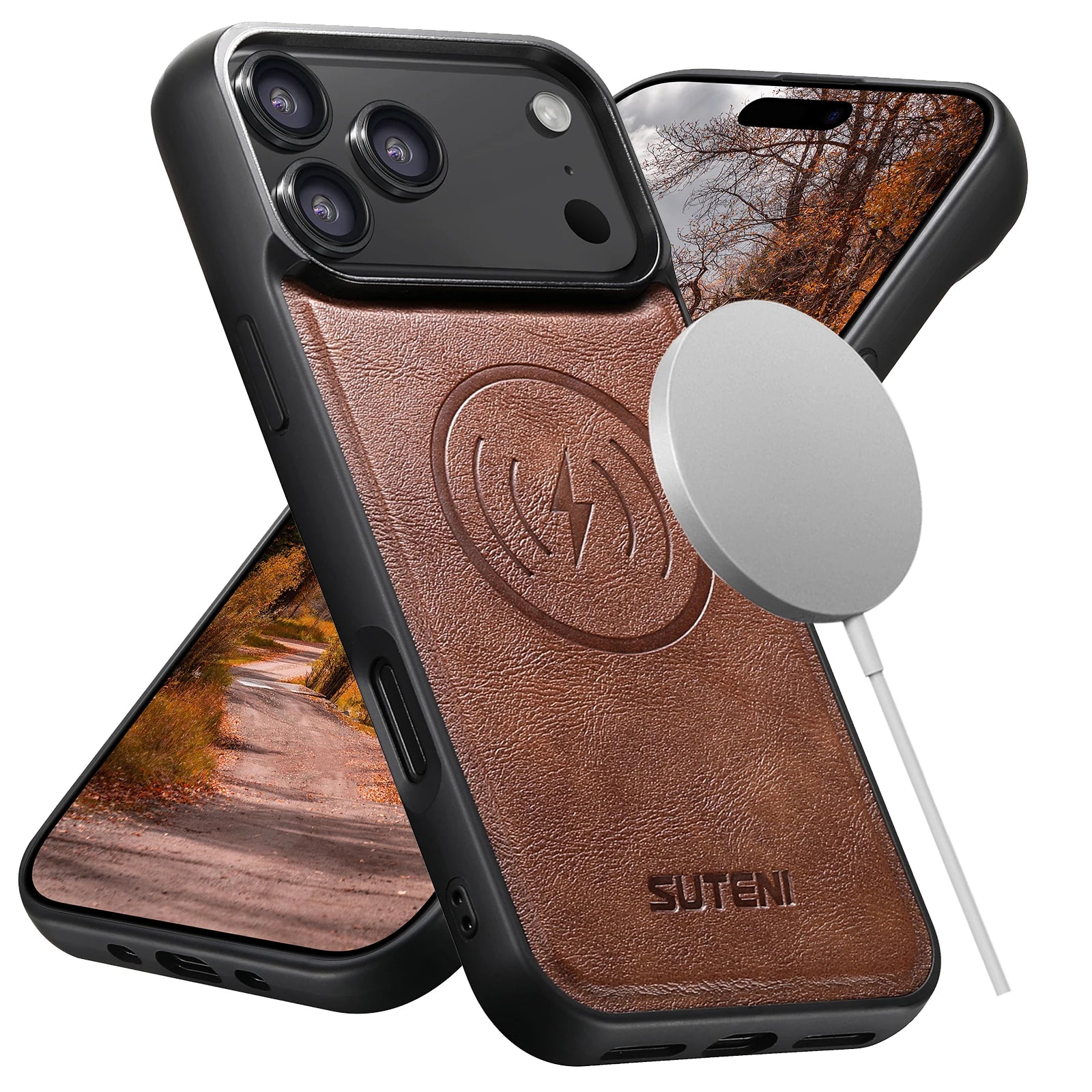 SUTENI Magnetische iPhone Hülle aus Kunstleder – Frosted Feel Case mit kabellosem Laden für iPhone 17 Pro Max, 16 Plus, 15, 14, 13 & 12