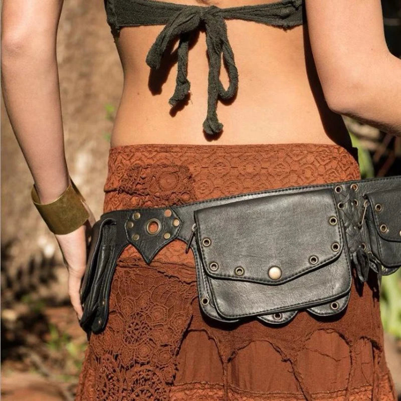 Mittelalterliche PU-Leder Bauchtasche – Steampunk & Viking Fanny Pack für Frauen, Bohemian Hip Belt Bag & Cosplay Accessoire