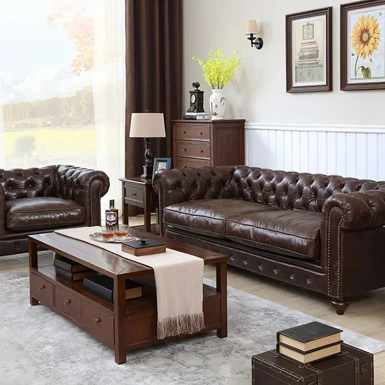 2025 Vintage Chesterfield Sofa in Oil-Wax-Lederoptik – Hochwertiges Rollarm-Ledersofa mit moderner Funktionalität