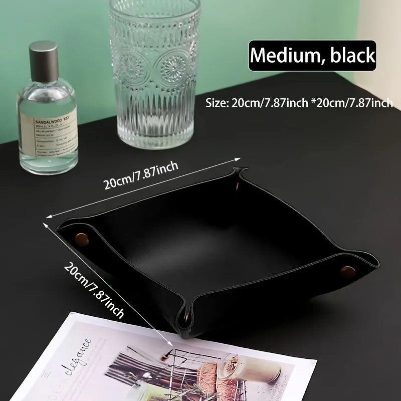 Faltbare Leder Ablageschale mit Druckknöpfen – Elegantes Nightstand & Desktop Catch-All Tray für Schmuck, Handy & Alltagsgegenstände