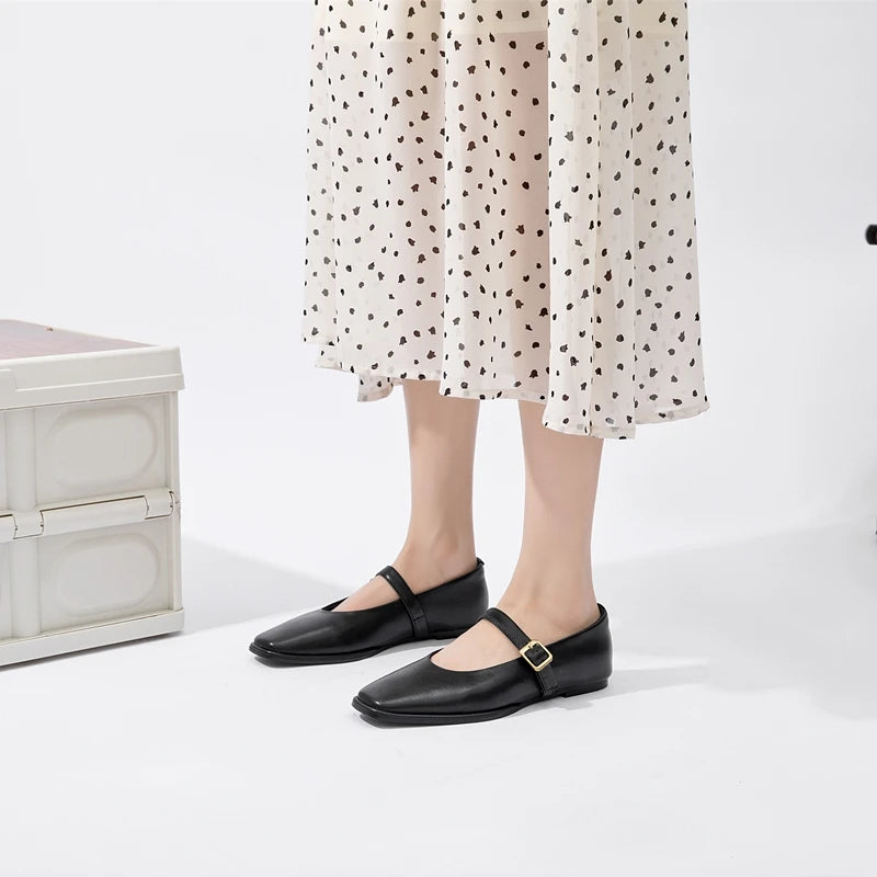 AIYUQI Damen Mary Jane Schuhe aus echtem Leder – Ballerinas mit eckiger Spitze & Schnallenriemen, Flache Lederschuhe für Büro & Alltag 2025
