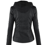 Liva Girl Damen PU Lederjacke 2025 – Basic Motorradjacke mit Kapuze, wetterfeste Kunstleder Winterjacke mit Reißverschluss