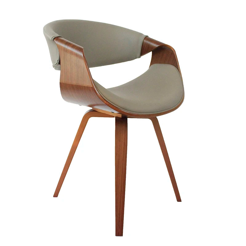 Mid-Century Esszimmerstuhl mit geschwungener Rückenlehne – Gepolsterter Armlehnenstuhl aus Stoff oder Kunstleder mit Holzbeinen, moderner Accent Chair