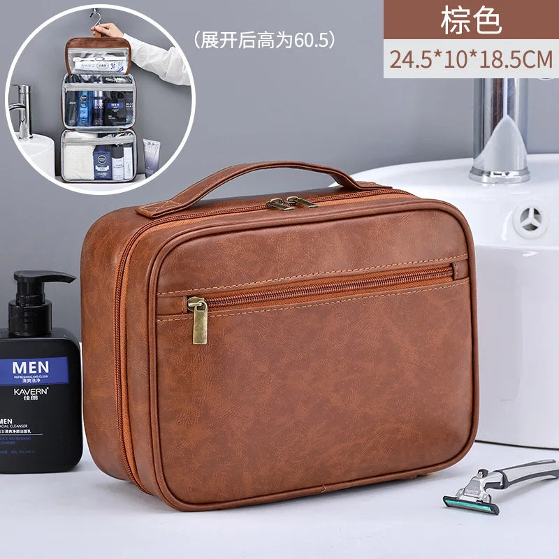 Business Kulturbeutel aus PU-Leder mit Reißverschluss – Hängende &amp; wasserfeste Kosmetik- und Waschtasche für Damen &amp; Herren