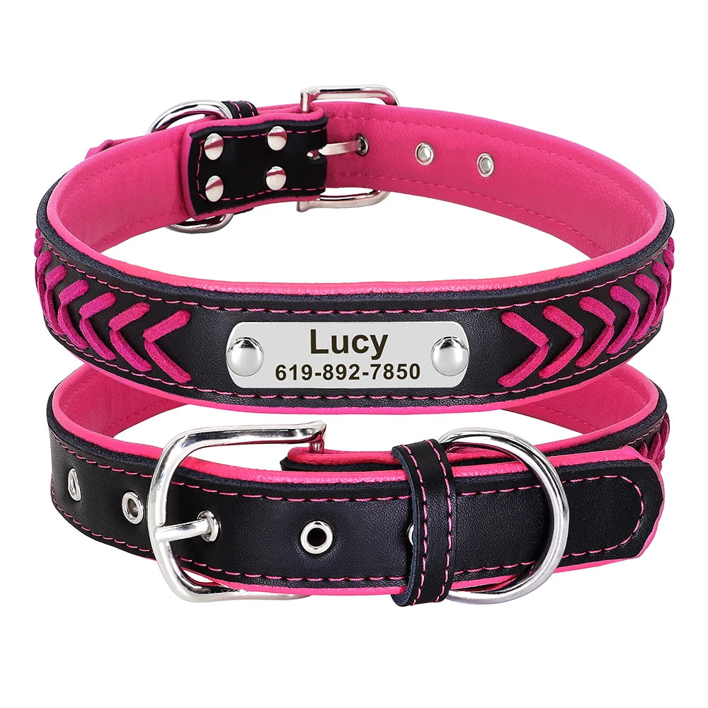 Personalisiertes PU Leder Hunde-Halsband – Geflochtenes, gepolstertes Halsband mit Gratis-Gravur für kleine, mittlere & große Hunde