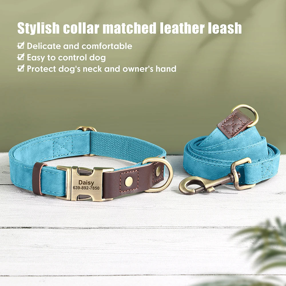 Personalisierbares Hundehalsband mit Leine aus PU-Leder – Robust, Verstellbar & Individuell Gestaltbar für Kleine und Große Hunde
