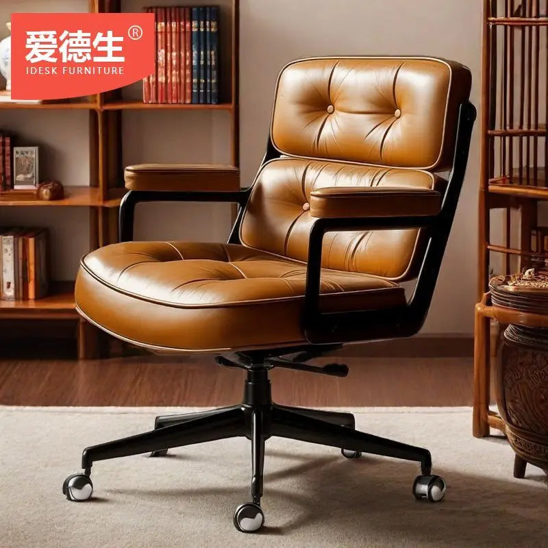 Retro Leder Computerstuhl mit Drehfunktion & Höhenverstellung – Komfortabler Home-Office- & Arbeitsstuhl für Studium, Büro & Zuhause