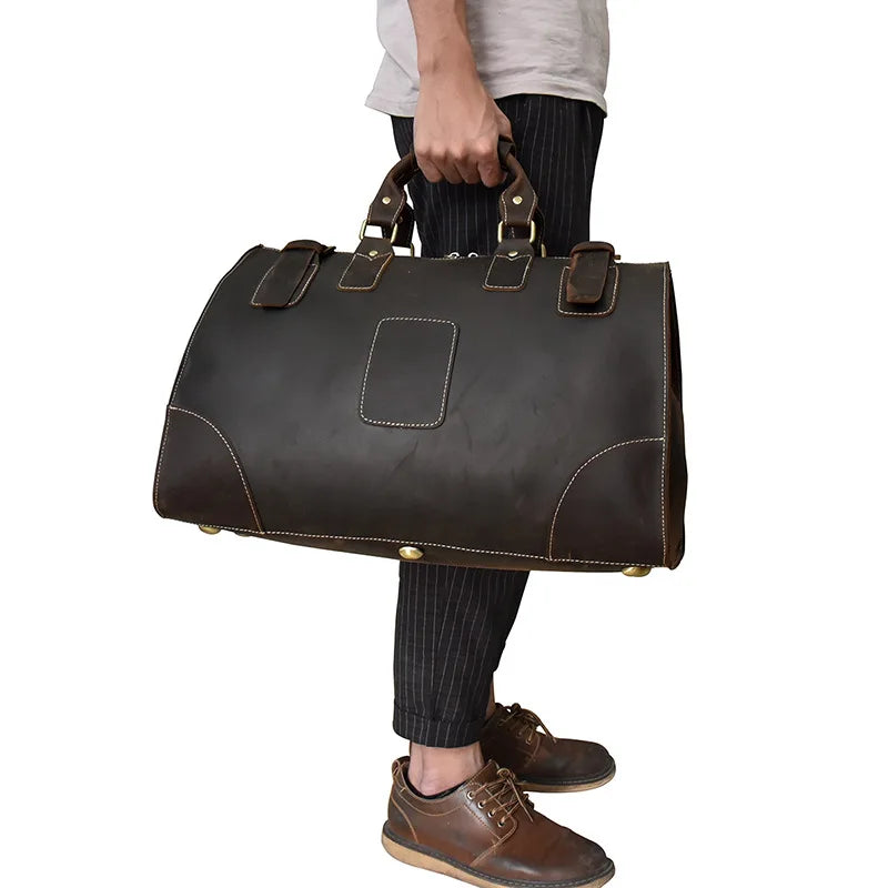 WANTING Crazy Horse Leder Reisetasche für Herren – Große Business & Weekend Duffel aus echtem Rindsleder mit Laptopfach