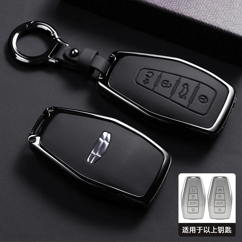 Zinklegierung & Leder Autoschlüssel Hülle mit Kette – Premium Key Case Cover für Geely & Proton Modelle