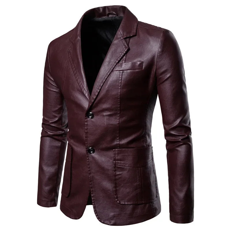 Herren Leder Sakko mit Revers – Business Casual PU-Blazer im eleganten Look für Frühling &amp; Herbst 2024