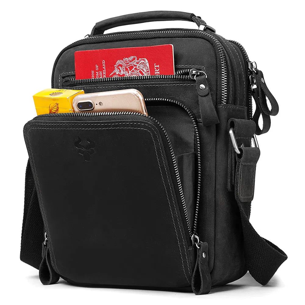 HUMERPAUL Herren Leder Schultertasche – Vintage Crossbody Messenger Bag aus Echtleder mit Großer Kapazität