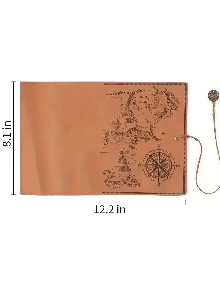 Retro Leder Rollmäppchen „Schatzkarte“ – Großes Stifteetui mit Prägung &amp; Schnallenverschluss