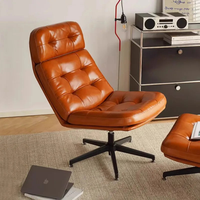 Nordic Light Luxury Bauhaus Ledersessel – Drehbarer Harburg Chair aus Leder &amp; Massivholz, exclusivo sofá individual Relaxstuhl para Wohnzimmer &amp; Büro 