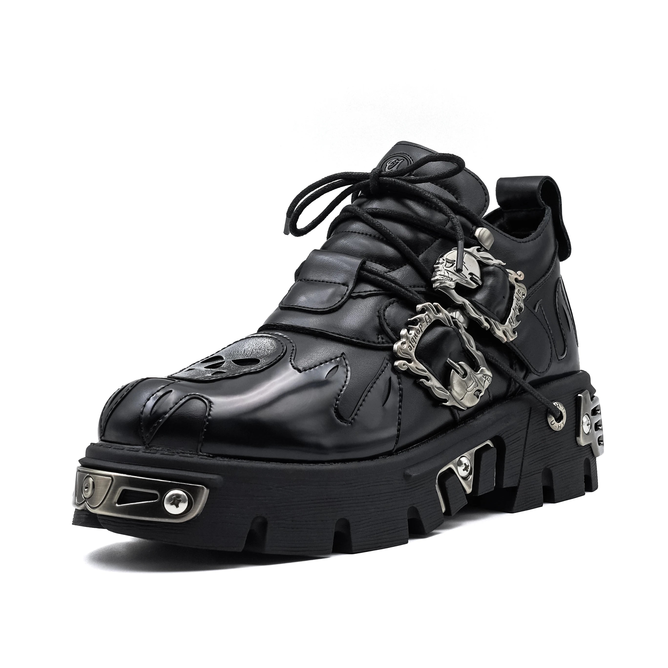 Unisex Vintage Punk Boots mit Plateau – Dunkle Rock-Stiefel im Retro-Design mit Metall-Details & Schnürung (Damen & Herren)