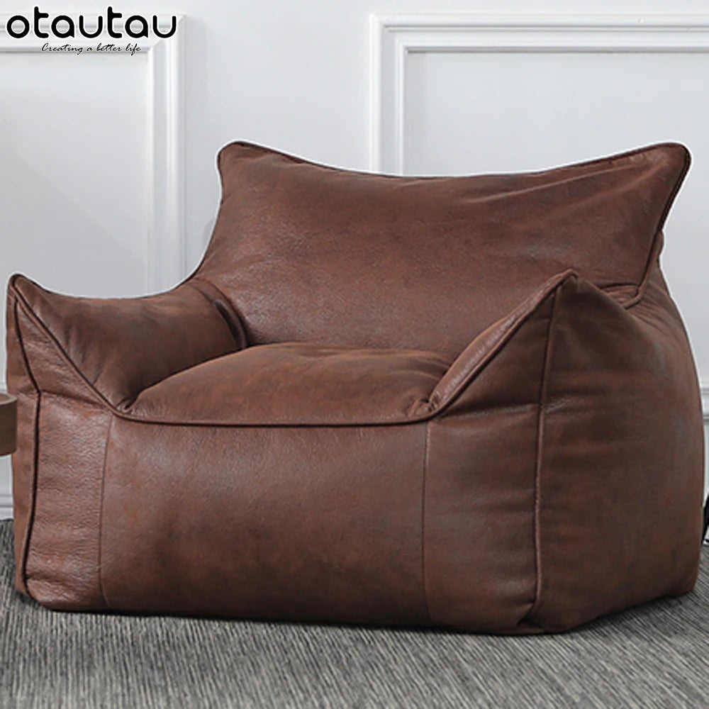 Luxuriöser Lazy Sofa Bean Bag Bezug aus Faux-Wildleder – Single Sitzsack-Hülle ohne Füllung für Wohnzimmer & Leseecke