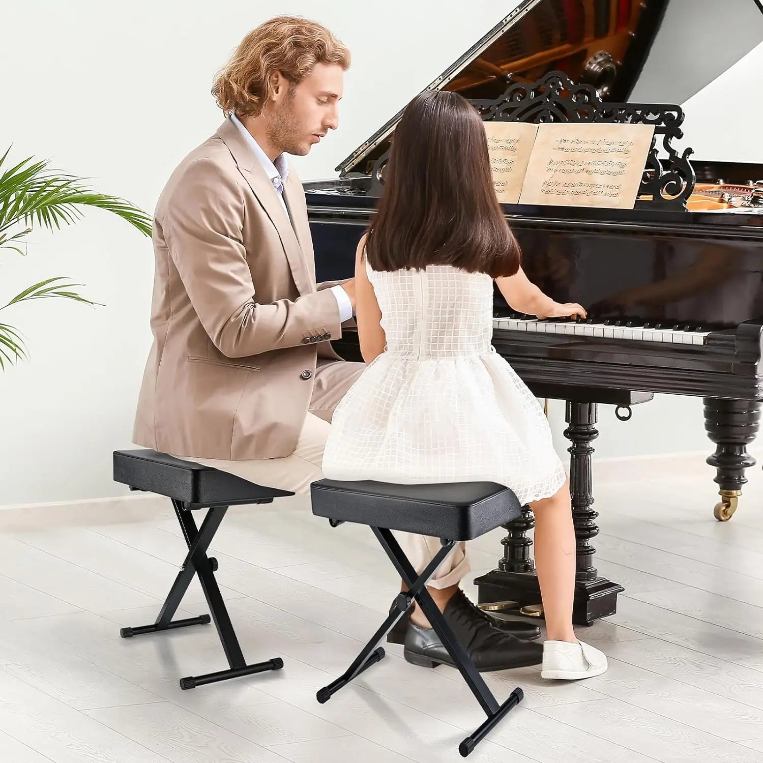 Klappbarer Klavierhocker mit 8 cm PU-Polster – Höhenverstellbarer X-Keyboard-Stuhl in Schwarz, stabil & komfortabel