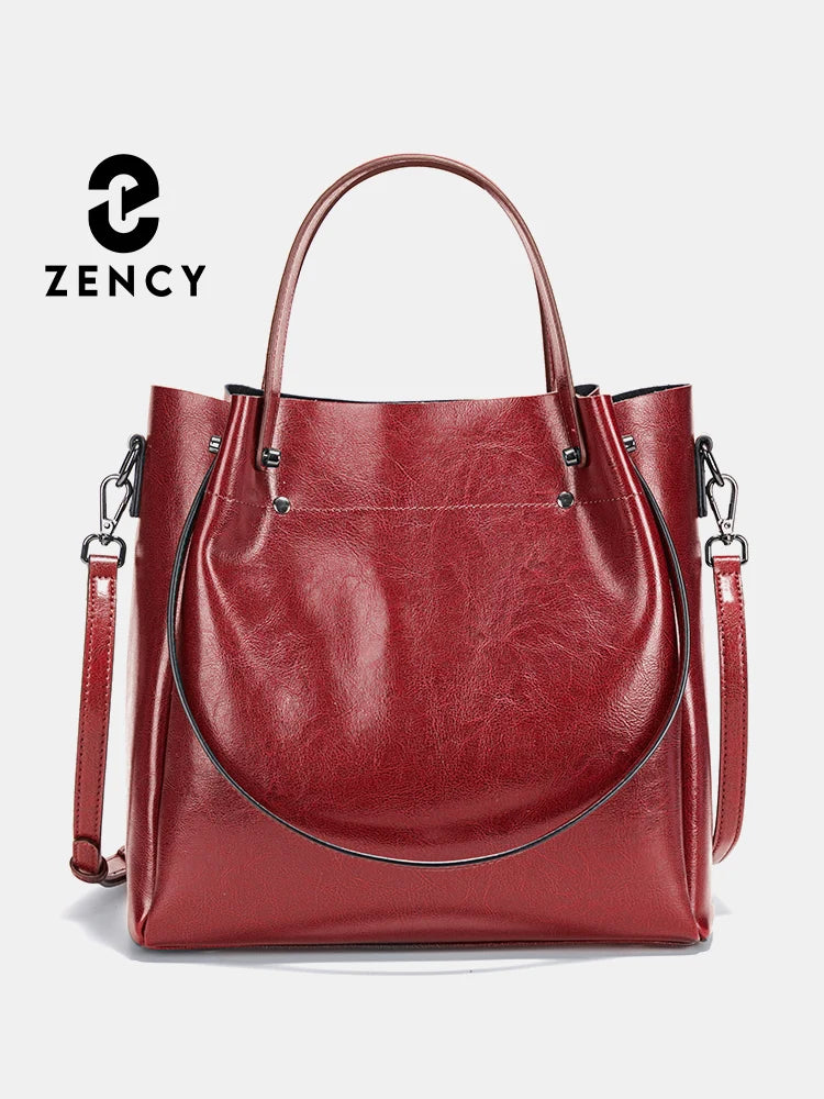 ZENCY Multifunktionale Ledertasche – Große Shopper Bag aus 100% Echtleder für Damen, Schulter- & Crossbody Tote, Rot