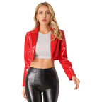 Chaqueta de cuero Wetlook brillante para mujer: chaqueta estilo blazer patentada con espalda, ropa de club de corte ajustado para fiestas y rave 