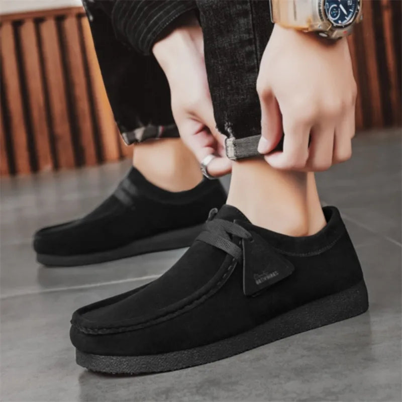 Khaki Herren Loafer aus Velours-Optik – Leichte Slip-On Mokassins mit Plateau, Komfortable Driving Shoes für Freizeit & Alltag