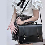 Japanischer Ita Damen & Mädchen Rucksack – PU Leder Preppy Style Backpack mit transparentem Fach, kompakt & stylisch