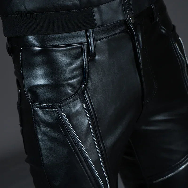 Pantalons de motard skinny en cuir pour hommes - Pantalons de moto et de club avec coupe slim pour tous les vêtements, vêtements et loisirs