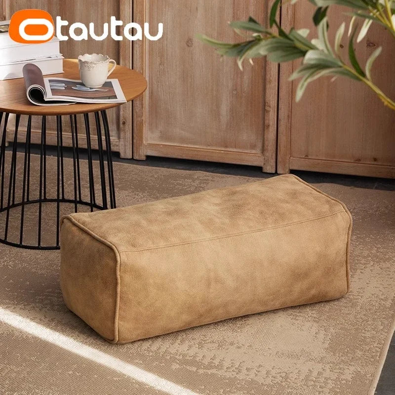 Großer Pouf Sofa Bezug in Lederoptik 100 cm – Beanbag Hülle für Sitzsack, Lounge Sessel & Ottoman, Retro Design ohne Füllung