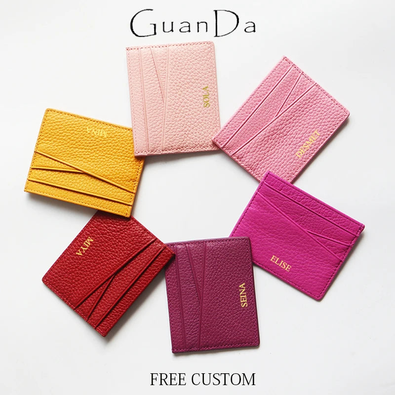 Véritable carte avec initiales – Slim Luxus Card Holder aus Rindsleder für Damen &amp; Herren | Porte-monnaie personnalisé