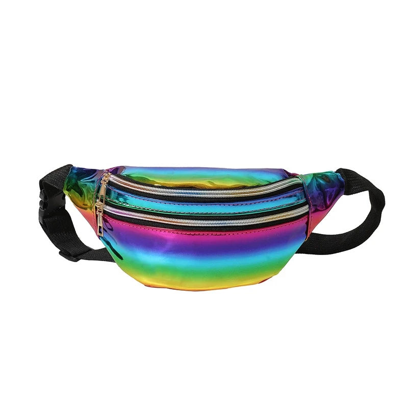Damen & Herren PU-Leder Waist Bag – Holographische Laser Gürteltasche, Waterproof Crossbody & Chest Bag für Sport und Alltag