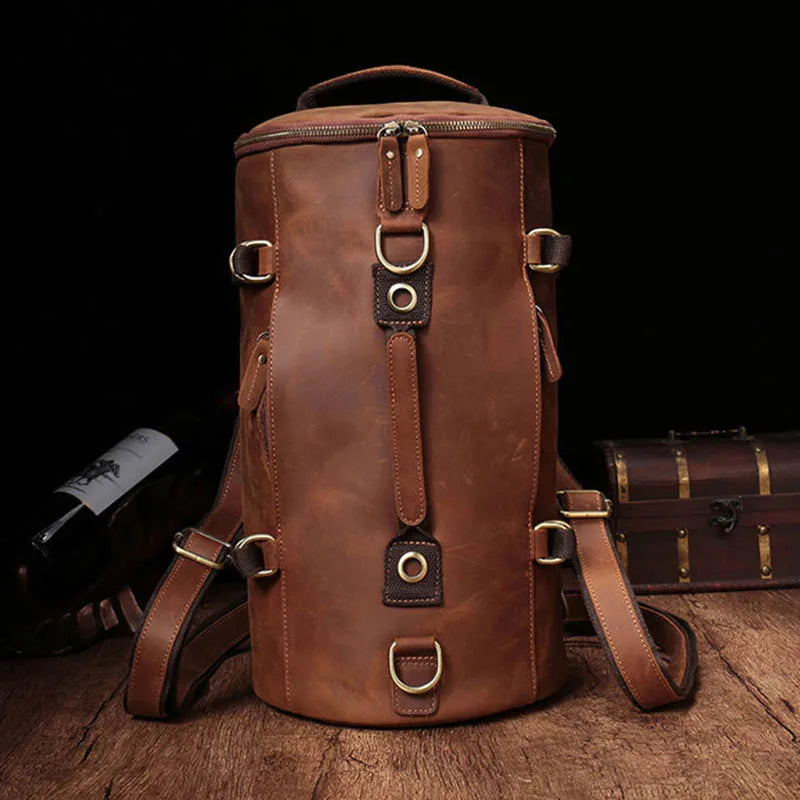 LUUFAN Vintage Leder Rucksack Herren – Einzigartiger Crazy Horse Bucket Backpack aus echtem Rindsleder 