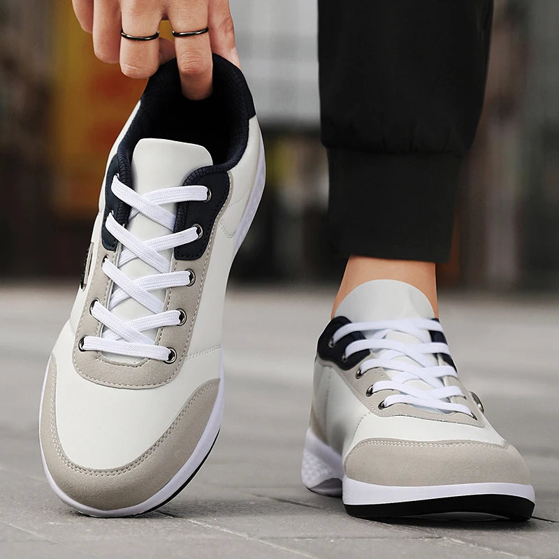 PUAMSS Herren Sneaker aus Leder – Atmungsaktive Sportschuhe, rutschfeste Laufschuhe für Alltag und Training
