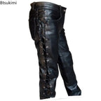 Pantalones de cuero Punk para hombre de PU: pantalones de motor negros con cierre seguro y cerradura para club, freizeit y estilo motero.