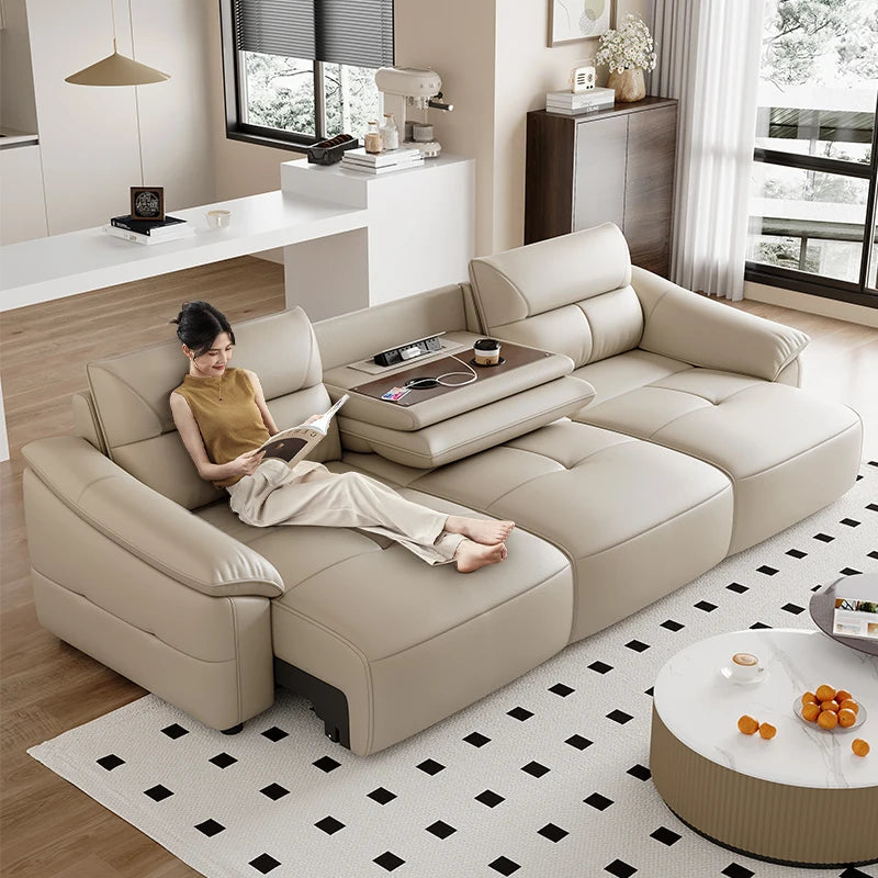 Leder Schlafsofa 2025 – Intelligentes elektrisches Sofa Bett für kleine Wohnungen, multifunktionales Faltsofa im Light-Luxury Design