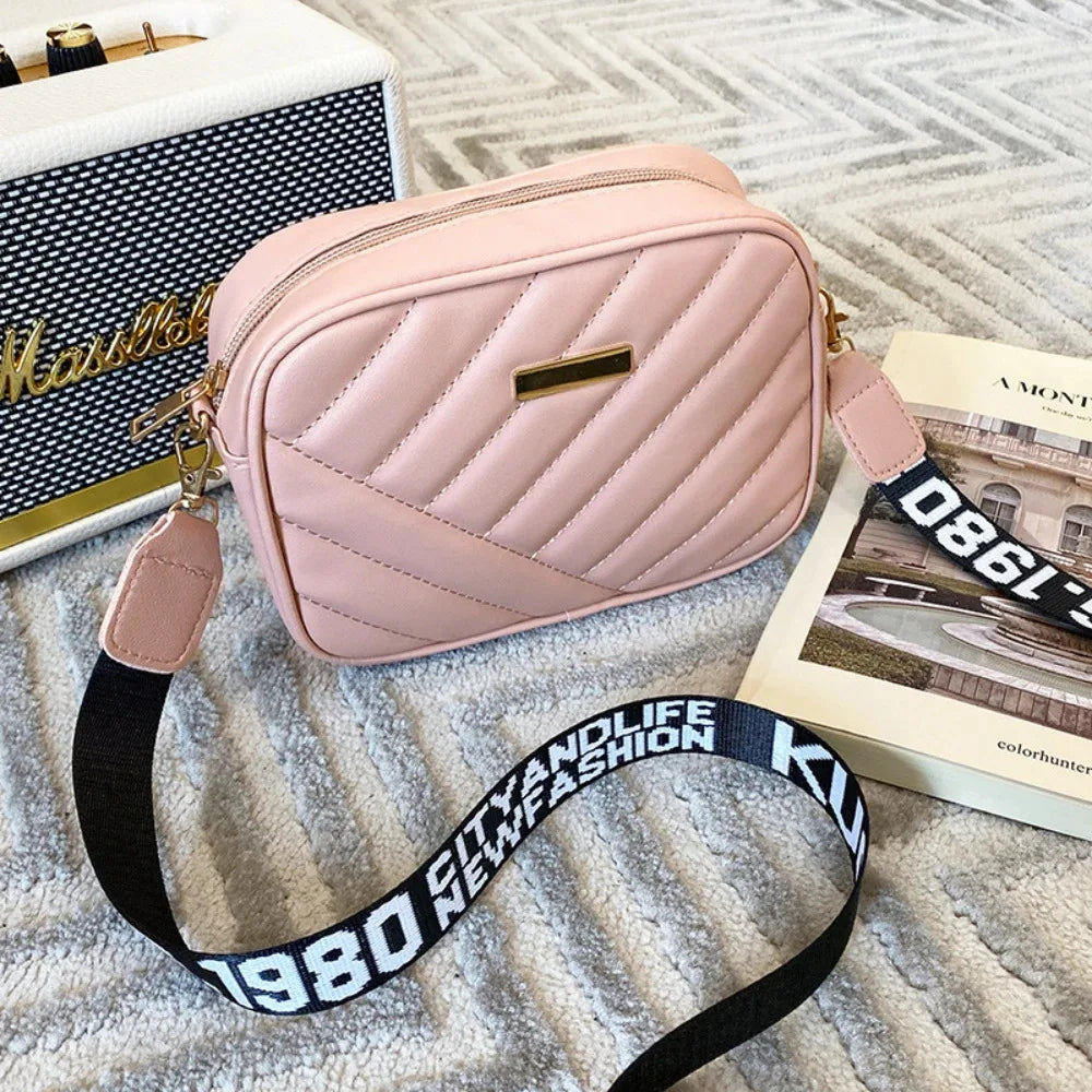 Damen PU-Kamera- und Crossbody-Tasche – Gestreifte Schultertasche für Handy, Alltag & Freizeit