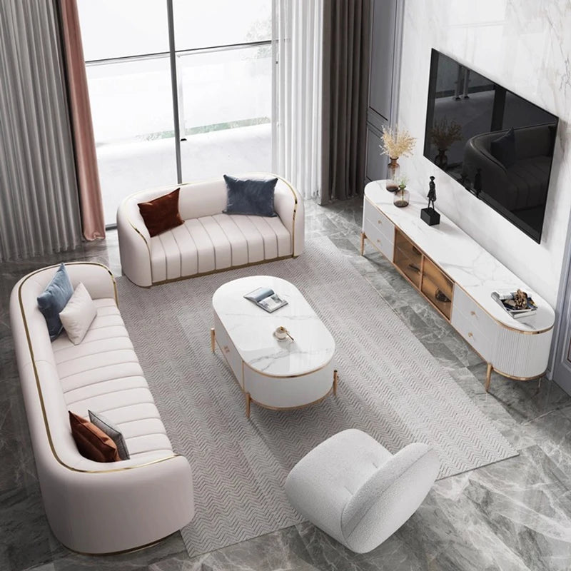 Luxuriöses Vollleder Designer-Sofa – Modernes 2,8 m Lounge-Sofa aus Rindsleder mit Latex-Polsterung, nordischer Light-Luxury-Stil pour Wohnzimmer &amp; Flur