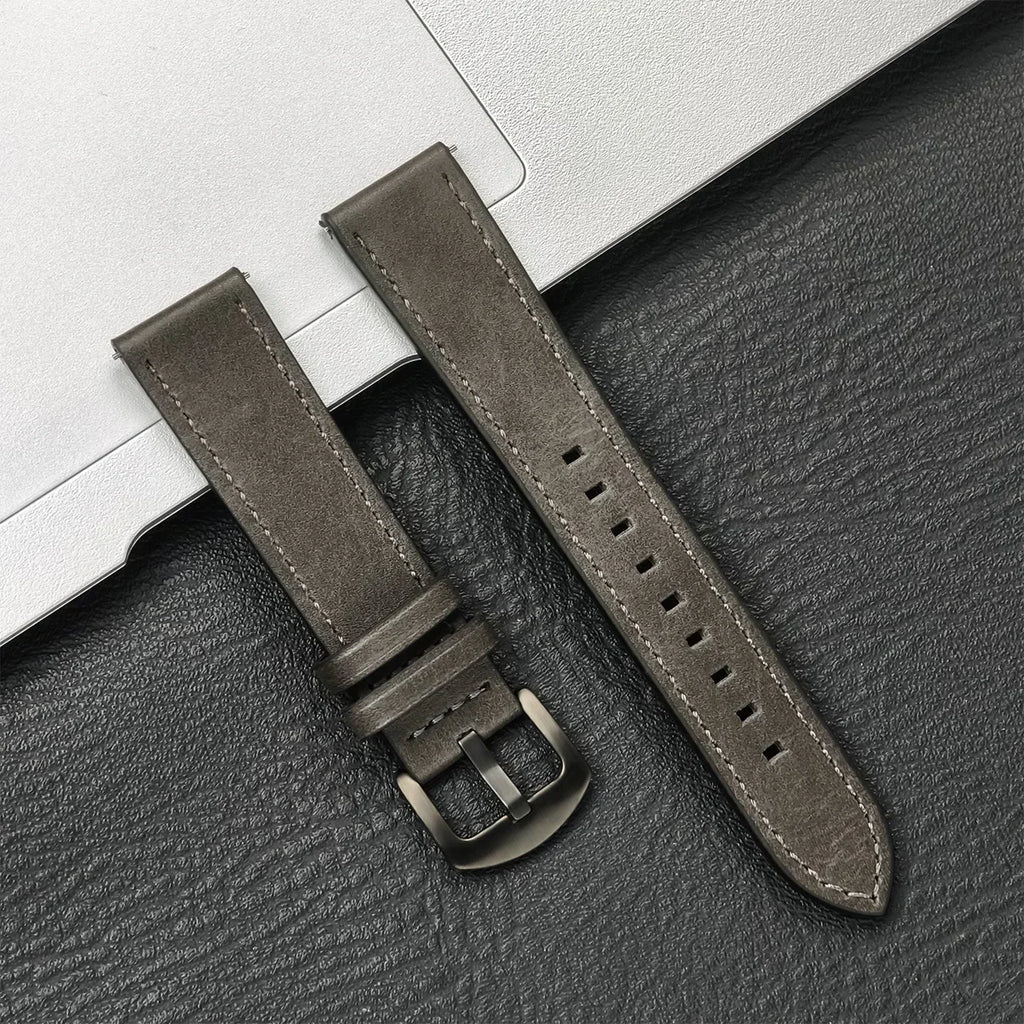 Brazalete de cuero vintage de 20 mm y 22 mm para Samsung Galaxy Watch 4–7 y Xiaomi Redmi Watch – Brazalete clásico para reloj inteligente con diseño dorado 