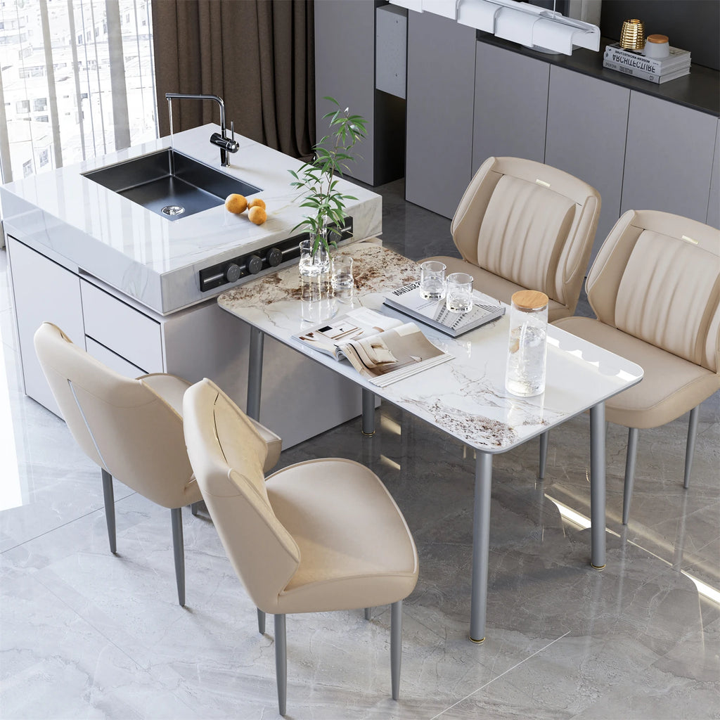 2er Set Hochwertige Esszimmerstühle aus Kunstleder – Moderne, Armlehnenlose Designer-Stühle für Küche, Wohnzimmer & Restaurant