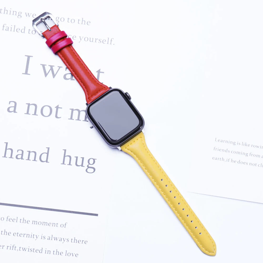 Schmales Lederarmband für Apple Watch – Elegantes Slim Leather Strap für Damen 38–45 mm & Ultra 49 mm mit Metallschließe