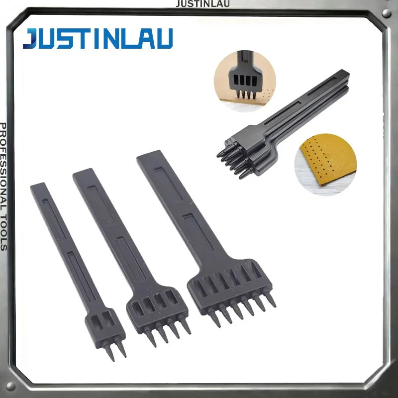 3-teiliges Leder Stichlocheisen Set 4 mm – Diamant-Lochstanzer aus legiertem Stahl für Gürtel & Lederhandwerk (2/4/6 Zähne)