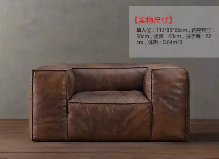 Luxuriöses Leder Sofa für Wohnzimmer – Braunes Designer Sofa im italienisch-nordischen Stil, Lazy Luxury Couch mit weicher Polsterung