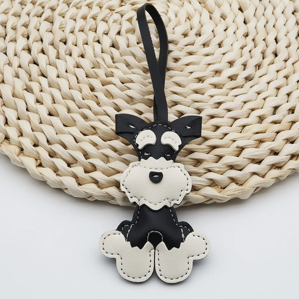 Creativer Schnauzer Schlüsselanhänger aus PU-Leder – Niedlicher Hunde-Keychain mit Karabiner &amp; Metallring als Taschen- und Autoanhänger Geschenkidee